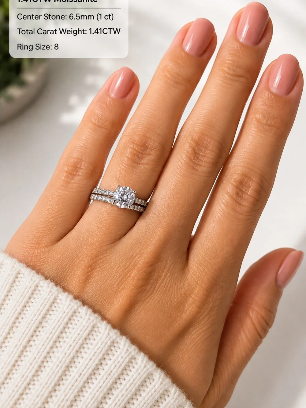 ✨ 1.41CTW Moissanite 2-Ring Set | 925 Sterling Silver | Size 8